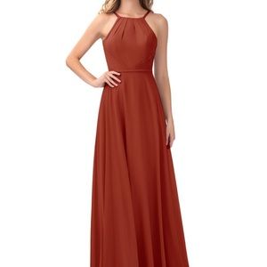 Azazie floor length dress, rust, “Melinda”